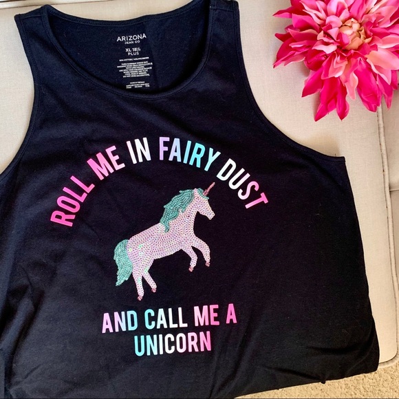 Arizona Jean Company Tops - Arizona | Sequin Unicorn Tank Top Rainbow Black